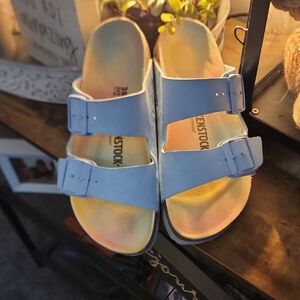 Birkenstock light Blue adjustable double strap Sandals / slides Euro 38= 7.5 US